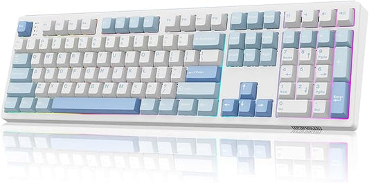 EPOMAKER TH108 Full Size Mechanical Keyboard, Wireless Gaming Keyboard, 8000mAh Battery, Creamy Gasket, 108 Keys, Hot Swap, Custom Driver, RGB Backlights (Blue&White, Creamy Jade Switch)