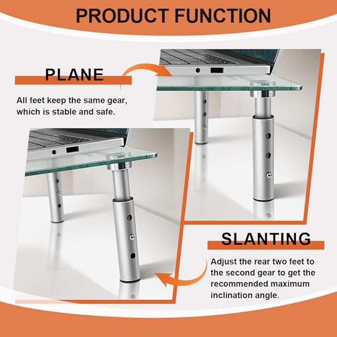 KKTONER GLASS Monitor Stand with Height Adjustable for Home Office 2 Pack Computer Monitor Riser PC Screen Riser for Desk Organzier Laptop