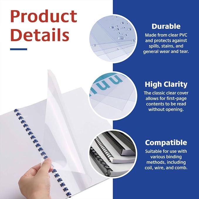 TruBind Binding Covers for Reports and Presentations - Crystal Clear PVC - 7 Mil Thick - Letter Size - 8 1/2 inch x 11 inch - Square Corners - No Tissue Interleaving - 100/Bx (CVR-07ASN)