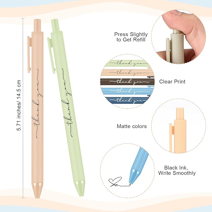 30pcs Thank You Pens Bulk Cute Multicolor Ballpoint Pen for Men Women Server Accessories Employee Holiday Appreciation Gifts for Teacher Office Back to School Party Favor (Pastel Colors)