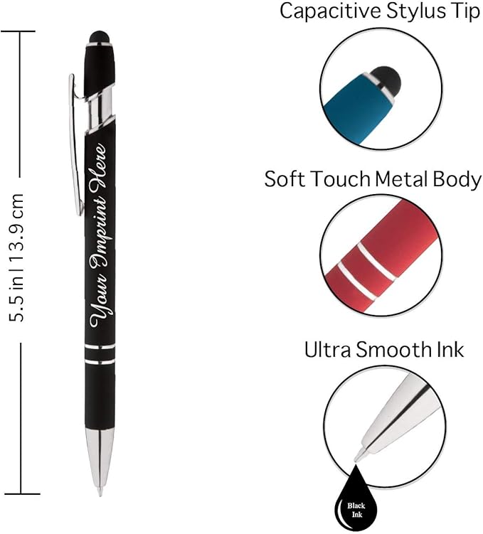 Up to 500 Pcs Custom Pens Bulk | Rainbow of Colors | Soft-Touch Metal Black Ink Personalized with Name or Message (Red, 250 pcs)