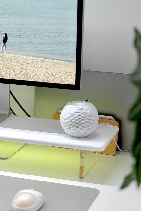 Bamboo Monitor Stand Riser with Acrylic Legs for Desk,31.5 Inches Desktop Shelf Supports for PC Computer Monitor, Laptops, Printer, Speakers (White)