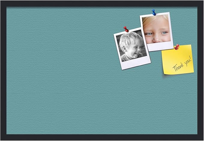 PinPix 30x20 Inch Cork Bulletin Board. This Decorative Framed Pin Board Comes with Aqua Pastel Design and a Satin Black Frame. Ideal for Home Office Decor or Message Board (PinPix-1806)
