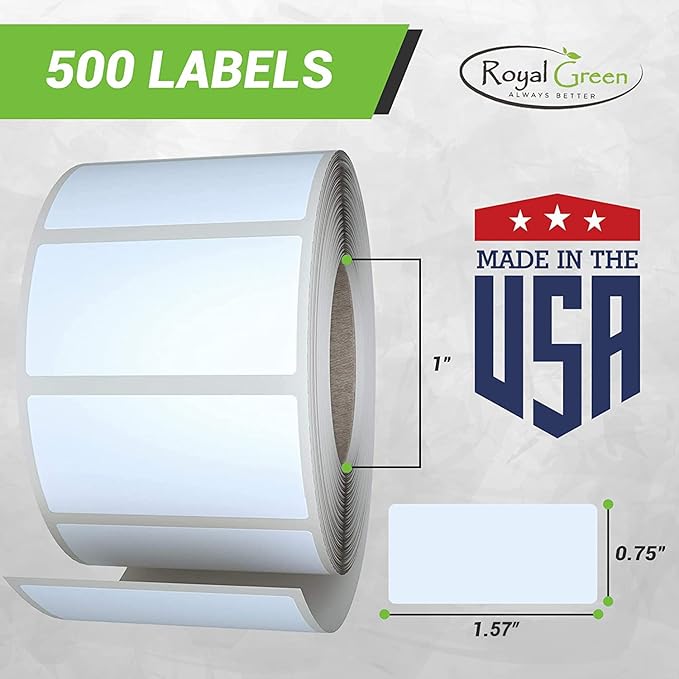 Royal Green Rectangular White Label Stickers to Write on, Color Coding Sticker Roll, Write On Labels for Folders, 1.57" x 0.75" Blank Name Tags for Office Supplies & Organization, 500-Pack (White)