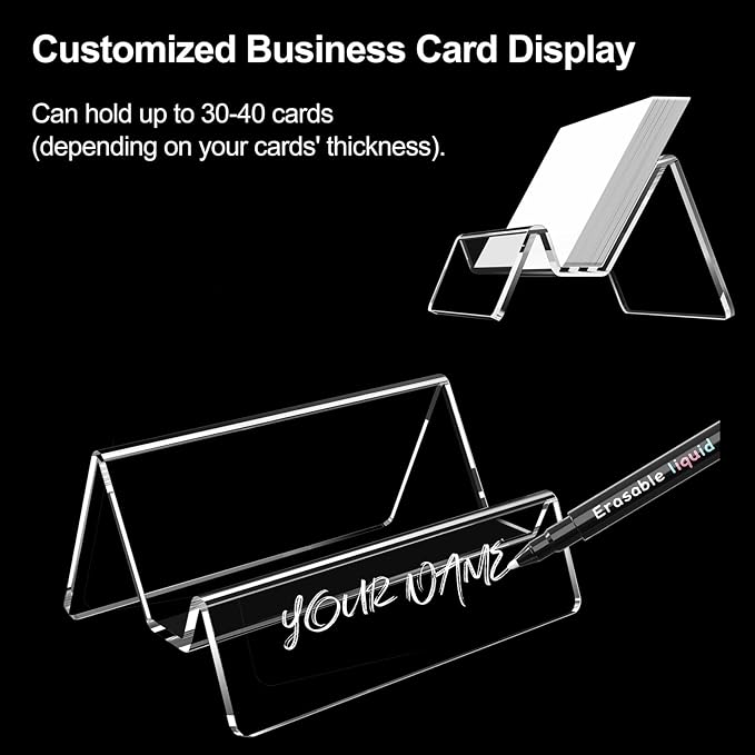 Acrylic Business Card Holder for Desk & Counter, Business Card Holder Display, Clear Business Card Stand, Business Cards Holder Stand, Desktop Plastic Name Card Organizer, 3 Pack