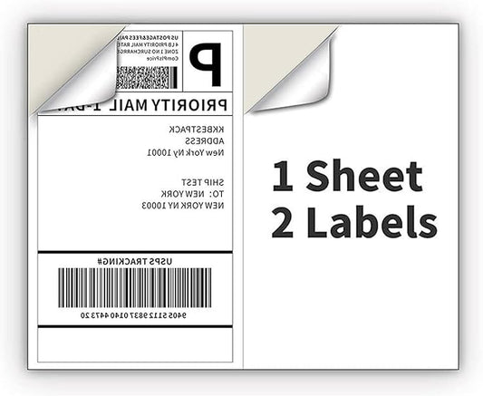 Coopaty Half Sheet Shipping Labels for Laser and Inkjet Printers 8.5 x 5.5 Mailing Address Labels, Permanent Adhesive (250 Sheets, 500 Labels)