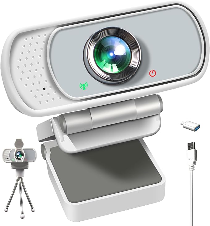 1080P Webcam with Mic, Pro Streaming Web Camera with Privacy Cover and Stand, Widescreen USB Computer Camera for PC Mac Laptop Desktop, Adapter Included