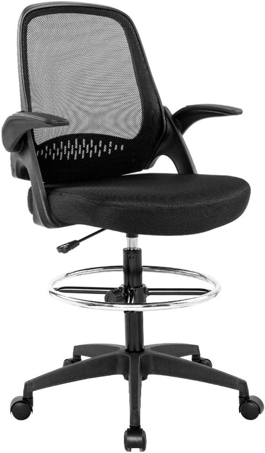Drafting Chair Tall Office Chair Standing Desk Chair Mesh Computer Chair Adjustable Height with Lumbar Support Flip Up Arms Swivel Rolling Executive Chair,Black …