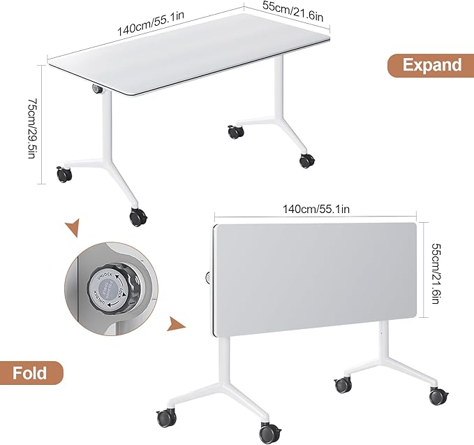 Conference Table, Folding Conference Tables for 2-20 People, Modern Conference Room Table with Wheels, Super Sturdy Large Rectangle Mobile Meeting Seminar Tables for Office (8PCS 55.1in)
