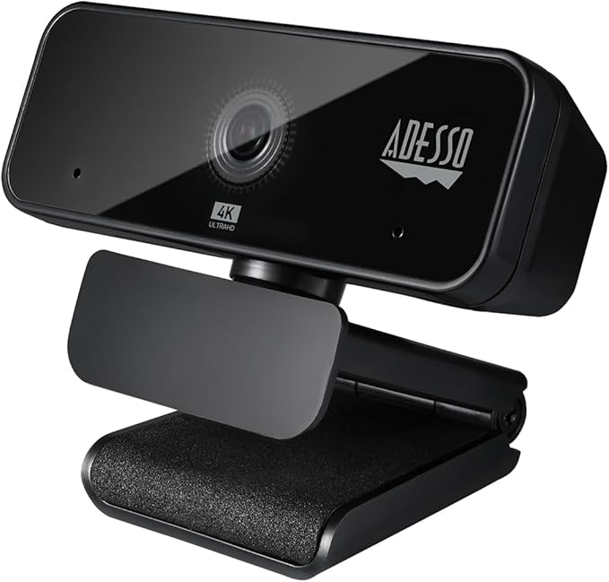 Adesso Cybertrack H6 4K Ultra HD USB Webcam with Built-in Dual Microphone & Privacy Shutter Cover, Black