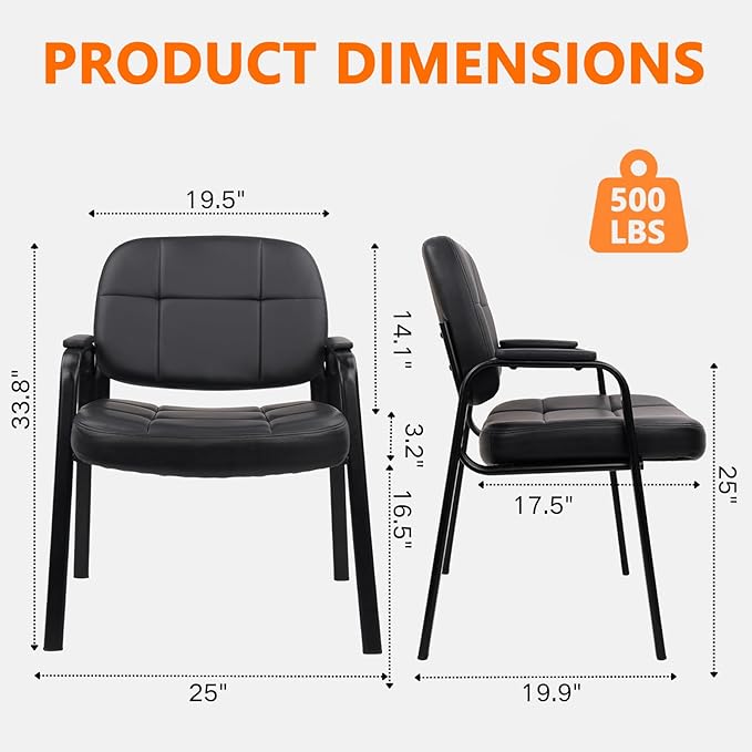 CLATINA Big & Tall 800 lbs Waiting Room Guest Chair, Leather Office Reception Chair No Wheels with Padded Arms for Elderly Home Desk Conference Room Lobby Side Salon Clinic, Black(8 Pack)