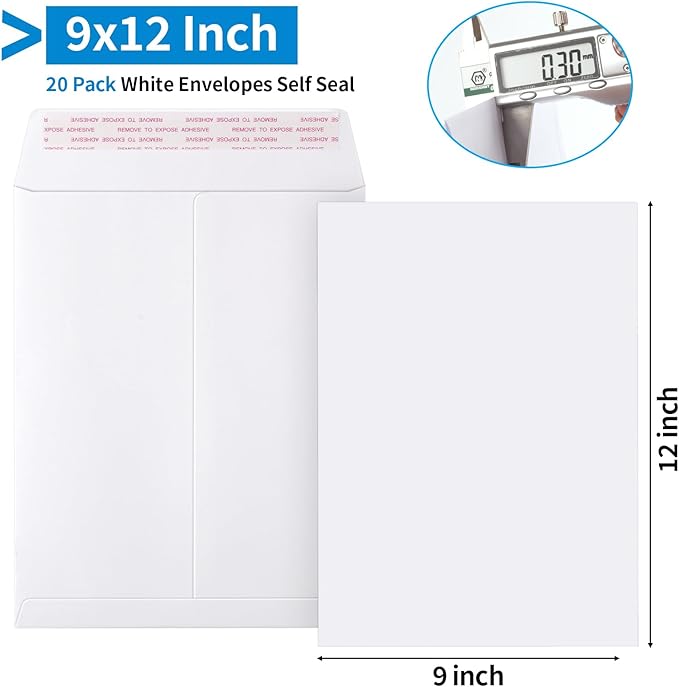 20 Pack Catalog Envelopes Self Seal, 9 x 12 Inches Catalog Mailing Envelopes, White Manila Envelopes for Mailing, Organize, Storage, Home, Office