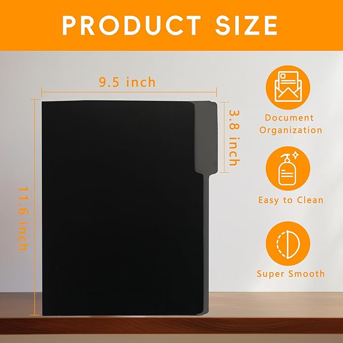 36 Packs File Folders,1/3-Cut Tabs,Black Letter Size File Folder,8.5x11 File Folders for Office,School and Home,Organizer File Folder