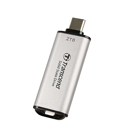 Transcend 2TB External SSD, USB 3.2 Gen2, Up to 1,050MB/s, Portable SSD with Type C, for Steam Deck, ROG Ally, MSI Claw, Windows & Mac, iPhone, iPad, Android, PS5, Xbox, Smart TV, Silver