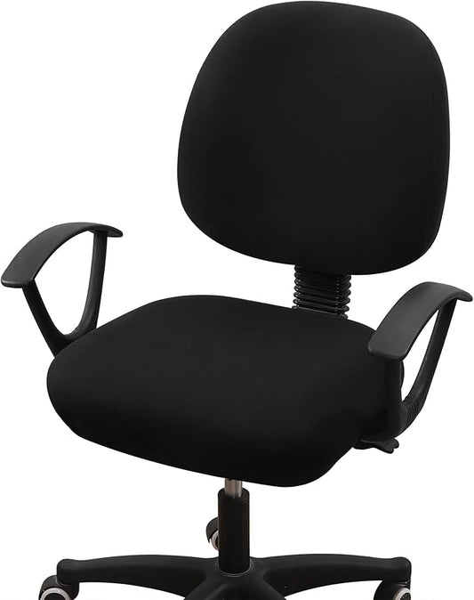 Smiry Stretch Printed Office Computer Chair Covers, Universal Washable Removable Desk Rotating Chair Slipcovers Protector, Seat + Backrest Cover - Black