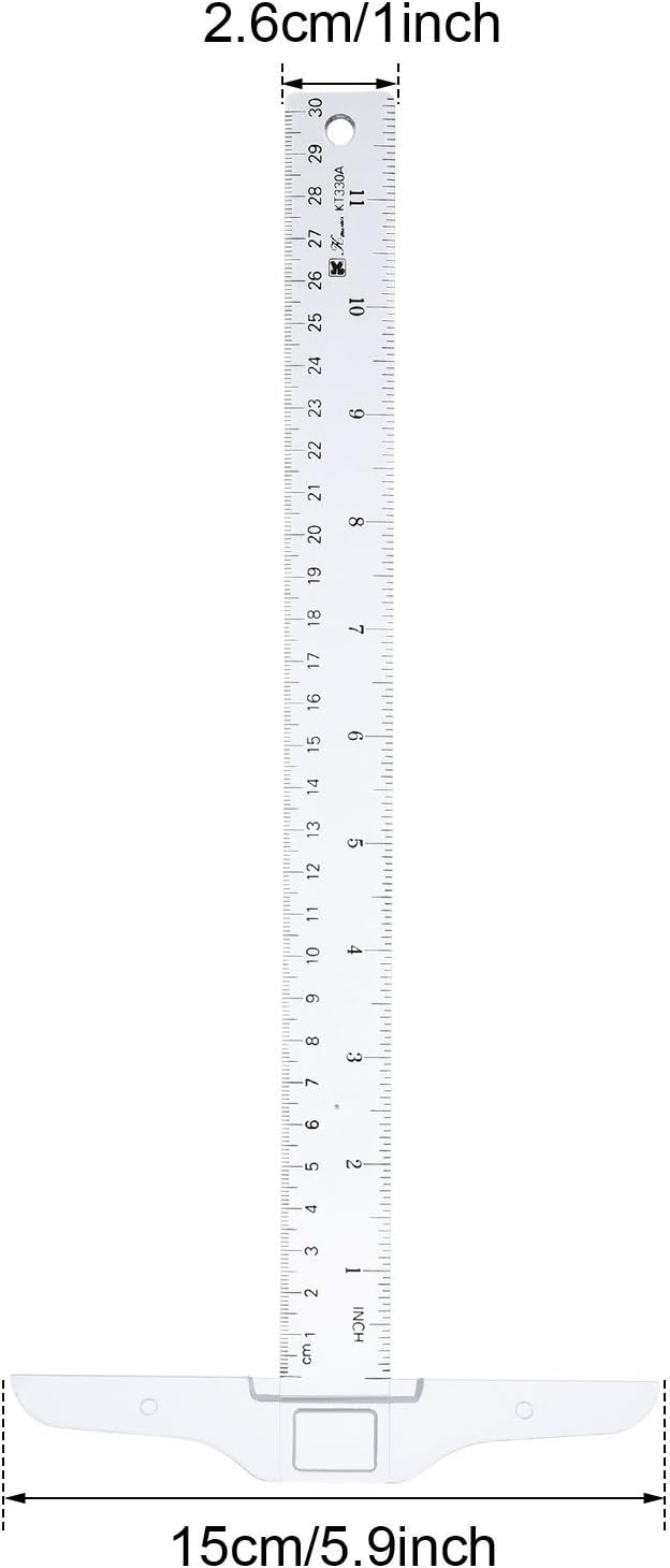 12 Inch/ 30 cm T-Square Ruler Plastic Transparent T-Ruler for Drafting and General Layout Work (4)