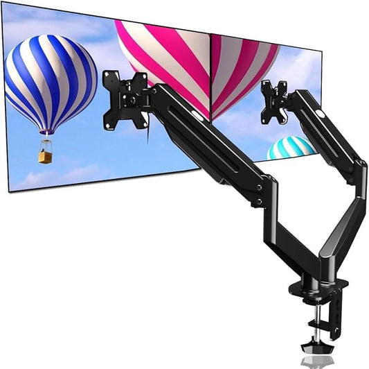 Suptek Dual Monitor Mount Stand-Height Adjustable Gas Spring Monitor Arm Desk Mount for 2 Computer Screens 17 to 32 inches - Each Arm Holds up to 22lbs,Black(MD8SP)