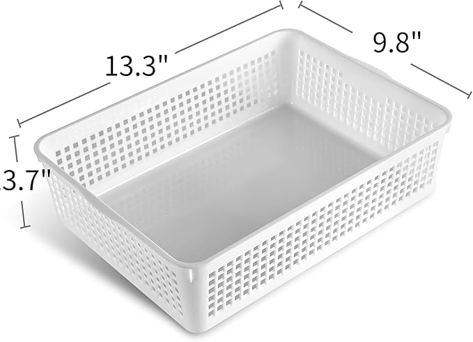 A4 Size Plastic Storage Basket,Desktop File Paper Letter Organizer Tray, 6-Packs (White+Grey)