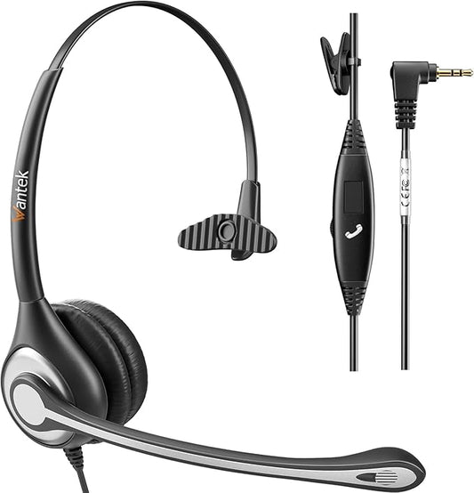 Phone Headset 2.5mm with Microphone, Noise Cancelling & Volume Controls, Telephone Headphone Compatible with Panasonic, Cisco, Polycom, Gigaset's 2.5mm Jack Phone Headset