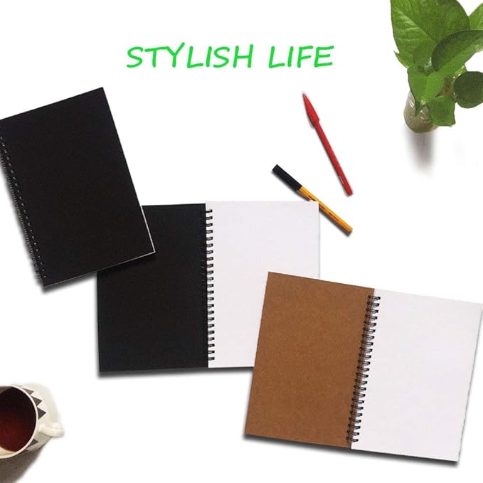 Spiral Notebook, College Ruled Notebook, Thick Paper 1 Subject, 3 Pack, 60 Sheets, 6''*8'' (Line, Black)