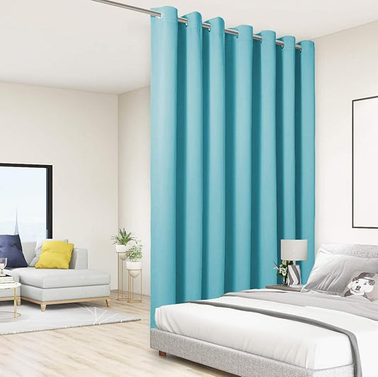 BONZER Extra Wide Room Divider Curtain Total Privacy Wall Noise Reducing Blackout Curtains for Apartment, Studio, 96L x 120W Inch (8L x 10W ft), 1 Panel, Teal