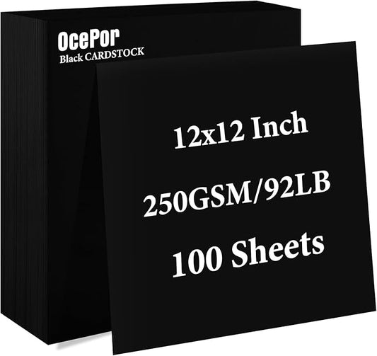OcePor 100 Sheets Black Cardstock 12” x 12”, 92lb/250gsm Black Card Stock, Thick Card Stock Paper, Heavy Cardstock Paper for Printer, Resume, Scrapbooks, Art, Crafts, Business Cards