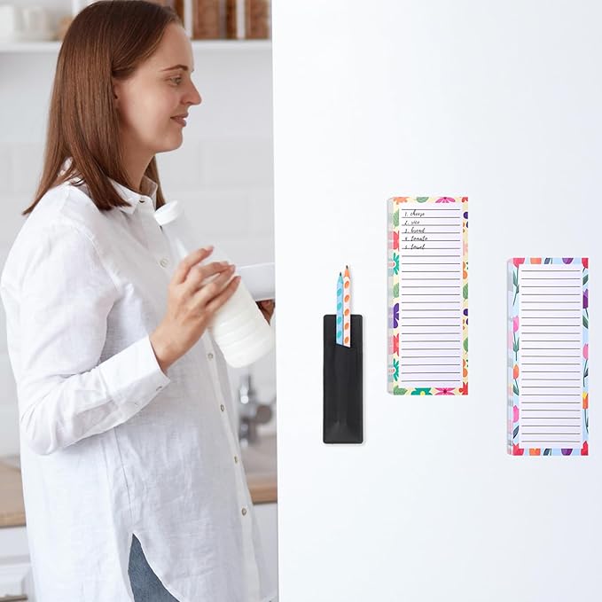 4 Pack Magnetic Note Pad for Fridge with Pen Holder, Totally 200 Sheets Grocery List Magnet Pad for Refrigerator Magnetic Shopping List Pad（Floral Design）