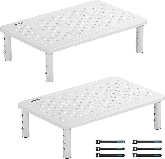 BONTEC 2 Pack 3 Height Adjustable Monitor Stand Riser with Pen Holder, Ergonomic Metal Laptop Stand with Cable Management, Desktop Stand for Computer, Printer, Monitor, Laptop, Black Steel, 14.5 in