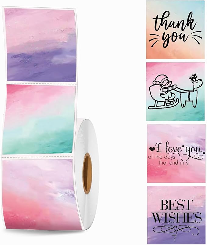 2''×2'' Square Thermal Sticker Labels, Self-Adhesive 2 Inch Direct Thermal Labels, Multi-Purpose Sticker for DIY Logo Design,Name Tag,QR Code, 500 Labels/1 Roll, Nebula