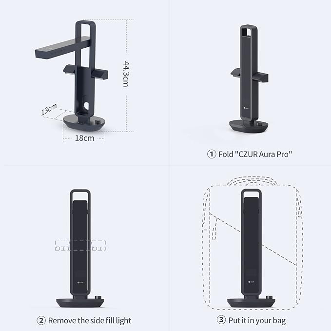 CZUR Aura Pro Portable Book Scanner, A3 Document Scanner, Auto-Flatten, 180+ Language OCR, 90° Foldable, Fast Scan, for Mac & Windows