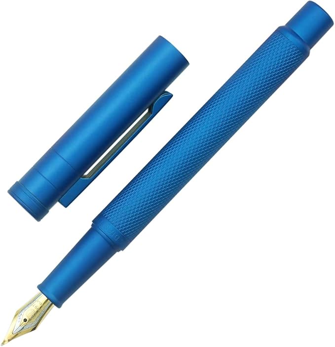 Asvine Blue Forest Fountain Pen Fude Pen Bent Nib, Classic Design with Converter and Metal Pen Case, The Light of Hope Serise