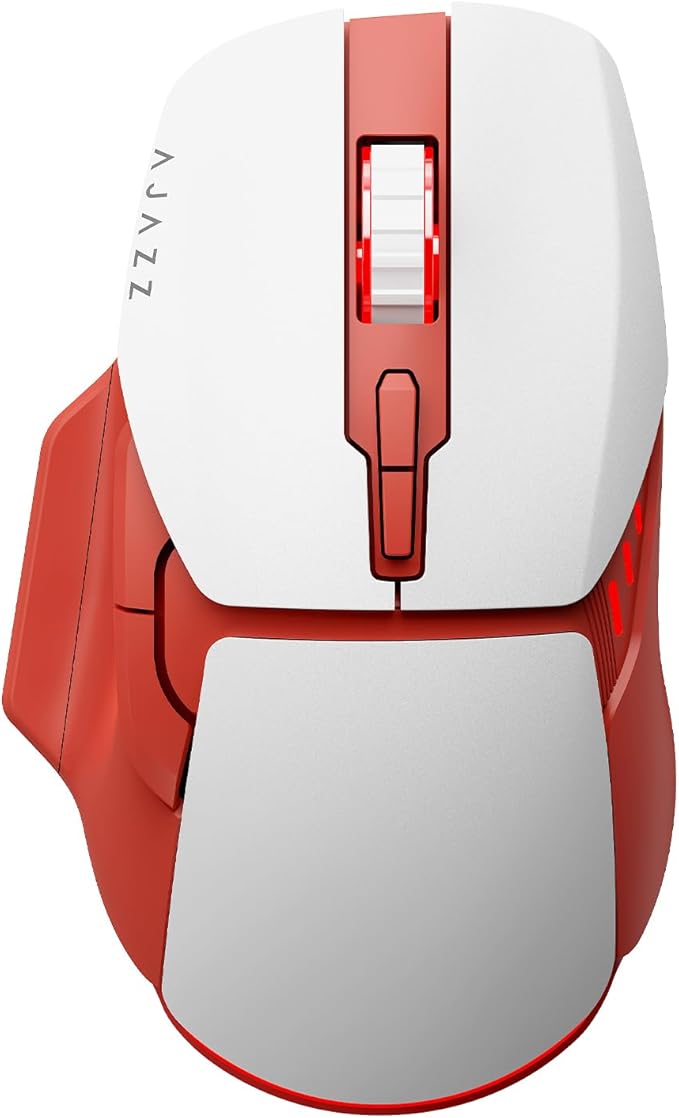 AJ039 2.4G Wireless/ Bluetooth 5.1/ Wired Gaming Mouse, 96g Lightweight, 4800 DPI, Ergonomic LED Backlit USB Gamer Mice Computer Laptop PC, for Windows Mac Linux OS, Red and White