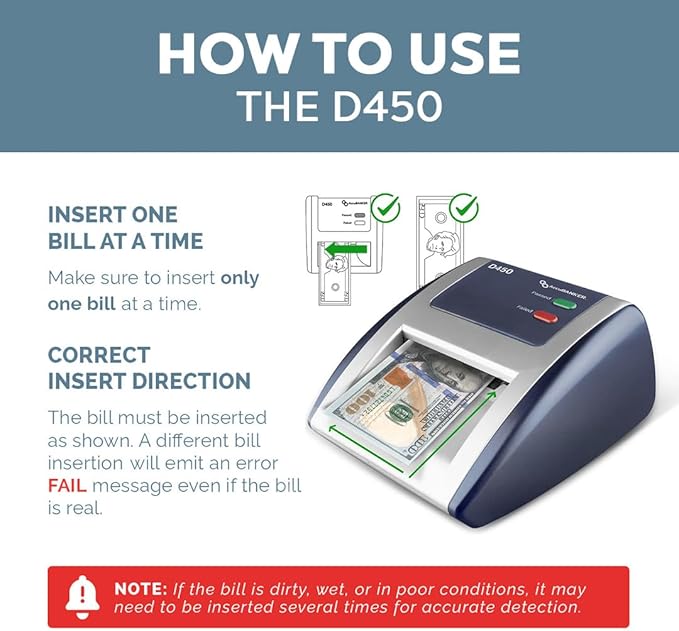 AccuBANKER D450 Counterfeit Money Checker Machine, Magnetic, Infrared, Watermark and Micro-Printing Detection in Less Than 1 Second with Audible and Visual Alert for Suspicious Bill