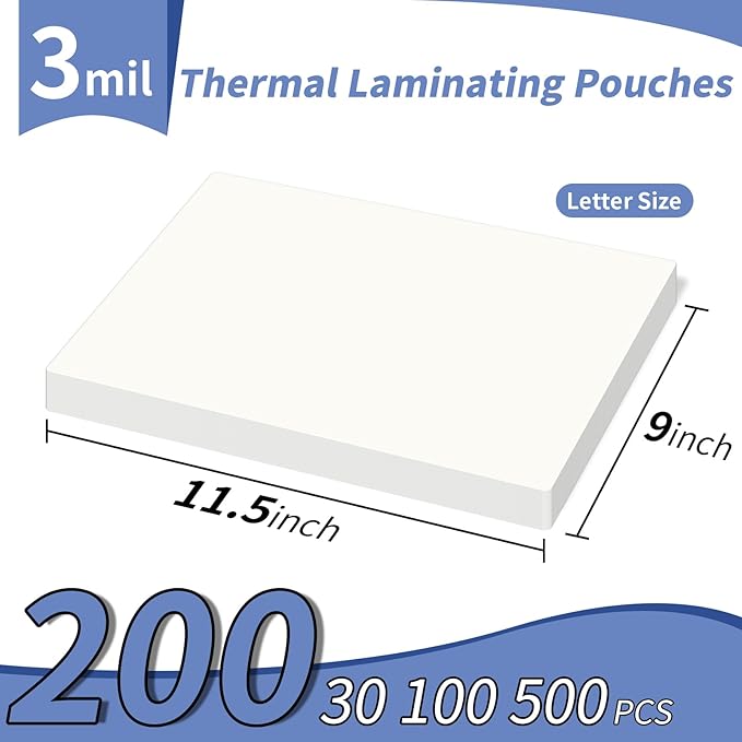 3 Mil Laminating Sheets 200 Packs, Thermal Laminating Pouches Holds 8.5" x 11" Sheets, Clear Laminator Plastic Paper 9 x 11.5 Inches - Rounded Corner Letter Size