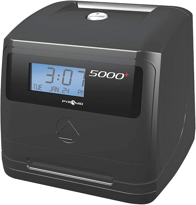 Pyramid Time Systems - Model 5000 Auto Totaling Time Clock, Employee in/Out Time Tracker for Small Business, Includes: 25 Time Cards,1 Ink Ribbon Cartridge, 2 Security Keys and User Guide - Black