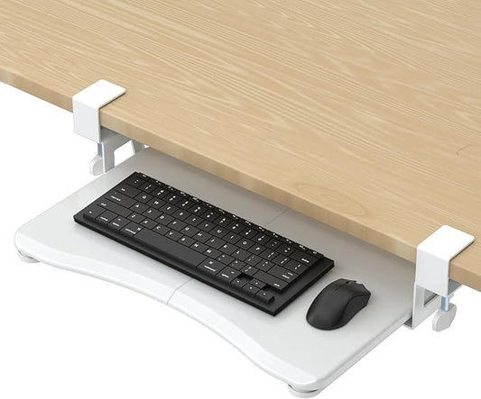 suptek Small Keyboard Tray Under Desk Pull Out with C Clamp Mount, Computer Keyboard & Mouse Tray, 20 (24.2 Including Clamps) x 11.8 inch Slide-Out Platform Computer Drawer for Typing, White, DSF1SW