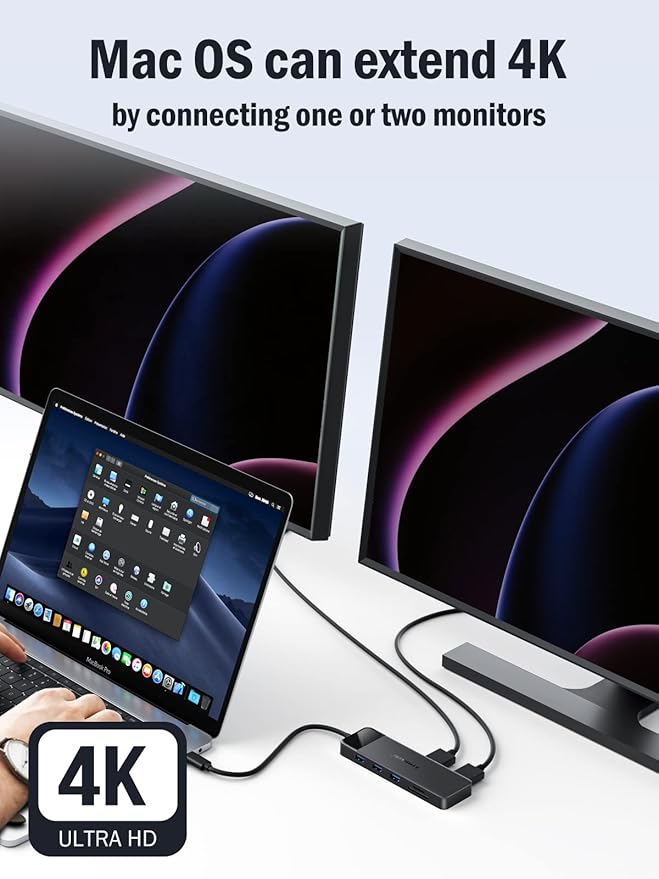 Lemorele USB C Docking Station Dual Monitor 10- in-1 Triple Display Laptop Hub Multiport Adapter w/2 HDMI 4K+VGA+3 USB3.0/2.0+TF/SD 2.0+Audio+100W PD, USB C Dongle for Mac/Dell/HP/Lenovo/Surface