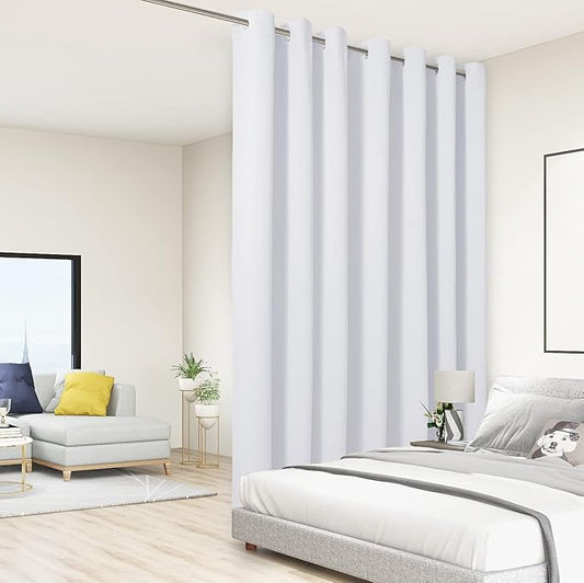 BONZER Extra Wide Room Divider Curtain Screen Partitions Total Privacy Wall Blackout Curtains for Shared Room, 96L x 150W Inch (8L x 12.5W ft), 1 Panel, Greyish White