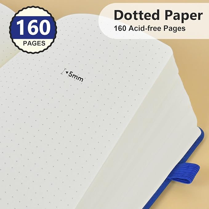 PERCUN Dotted Journal Notebook for Men & Women, 160 Pages Dot Grid notebook for Note Taking, Bullet Journaling Notebook for Work, School, Travel, Writing, A5 Hardcover 5.9" x 8.5"(Navy)