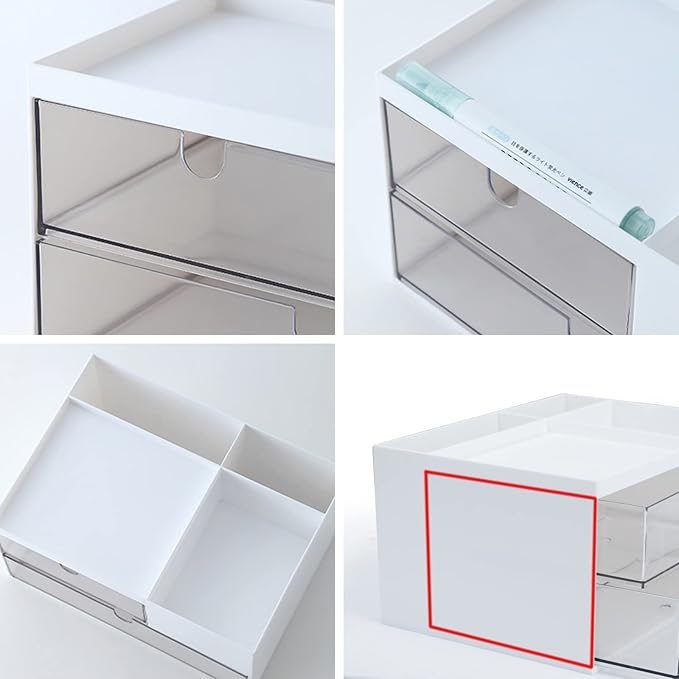 Desk Drawer Organizer, Desk Storage Box with 2 Drawers and 4 Compartments, Multifunctional Desk Accessories & Countertop Organizers for Office School Home (White