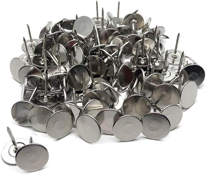 100Pcs Flat Head Upholstery Tacks Home Furniture Decor Tacks Upholstery Nails Flat Push Pins Flat Thumb Tacks Silver (16mmx20mm)