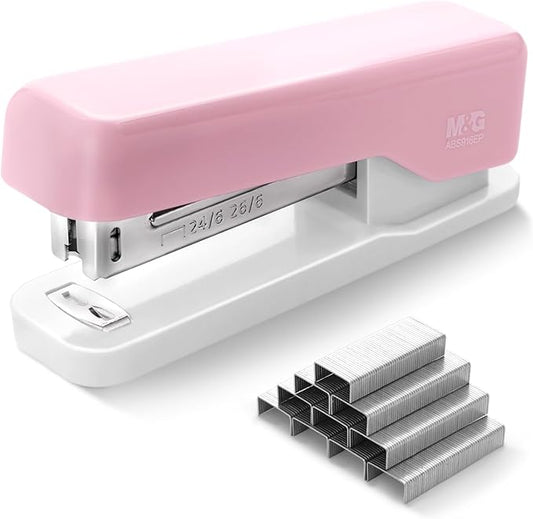 M&G Desktop Stapler, Basic Office Stapler with 1000 Staples, 20 Sheet Capacity, Portable Small Desk Staplers for School Home Office (Pink)