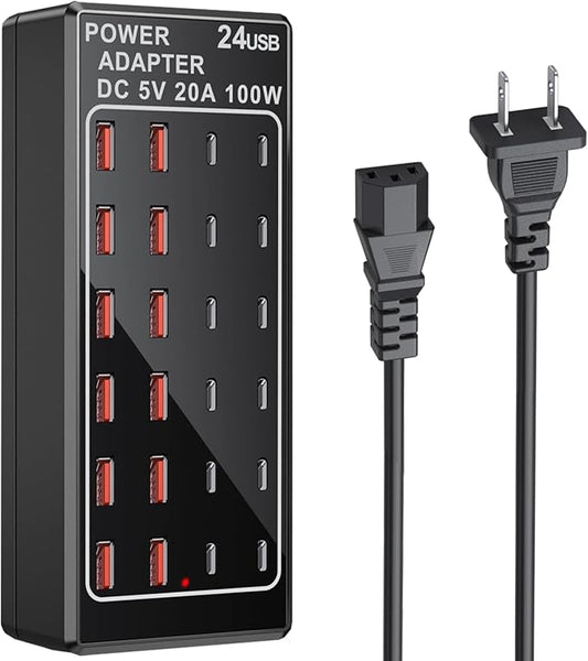 USB C Charging Station, USB Charger Station Block, 24-Port 100W (20A) Charging Block, Charging Station for Multiple Devices USB Wall Charger Power Hub,Compatible Samsung S24/iPhone/Google