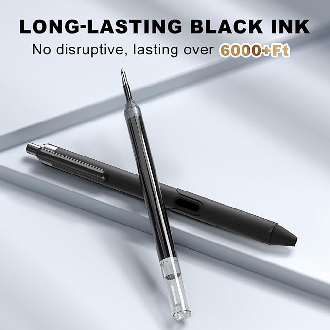 12 Pack Black Pens - 0.7mm Gel Pens Black Ink Quick-Drying Smooth Writing - Comfort Grip Retractable Pen for Journaling, Cute School & Office Supplies Home Work (12 Count, Black Ink)