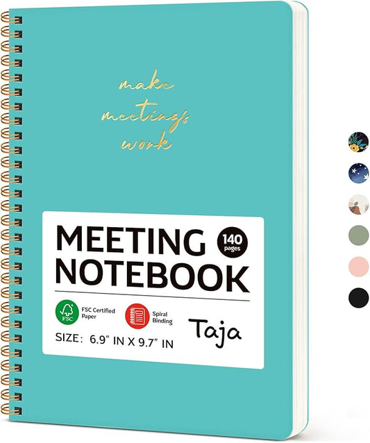 Meeting Notebook for Work Organization - Work notebook with action items, Meeting Minutes Planner Notebook, Perfect Office Supplies for Men & Women - Aquamarine