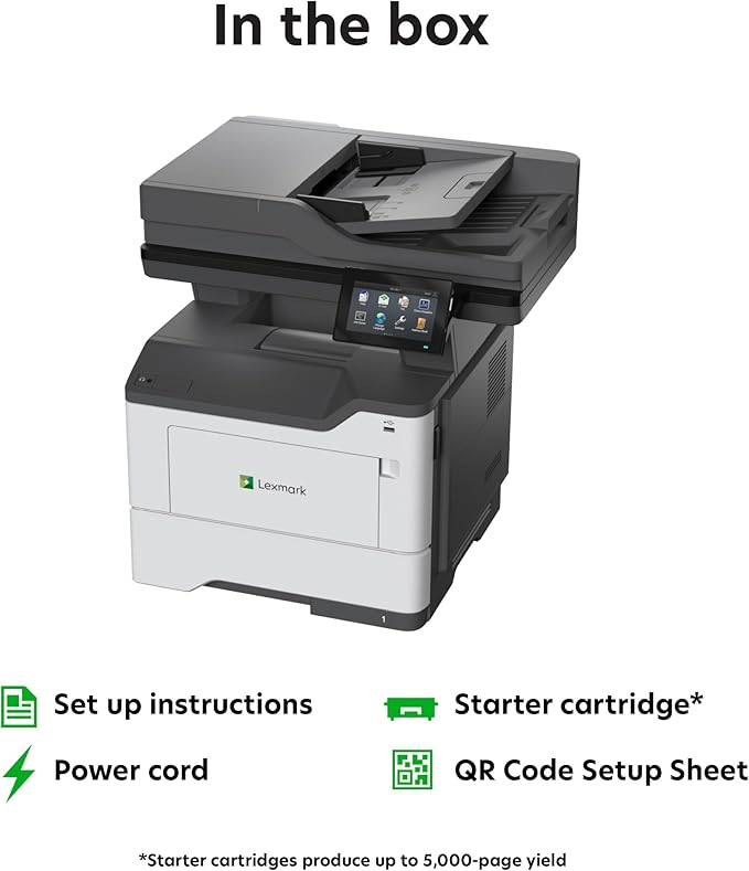 LEXMARK MX532adwe Monochrome Laser Printer, Integrated Duplex, Energy Star, 4.3-inch Color Touch Screen, Print Speed: Up to 46 ppm, Recommended Monthly Page Volume: 2,000-15,000 Pages(38S0820)
