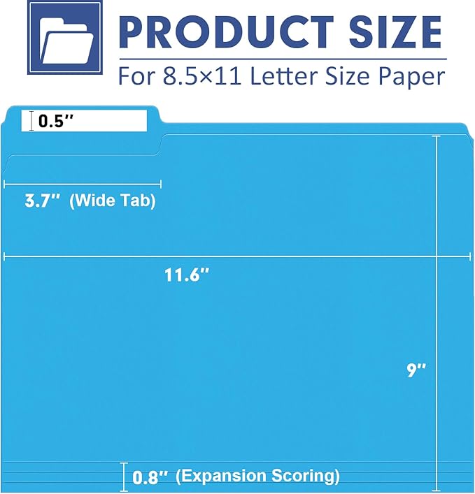 File Folder, PANDRI 170 Pack Colored File Folder, 1/3 Cut Tabs, Letter Size, Assorted 6 Colors Filing Folder for Office School Business