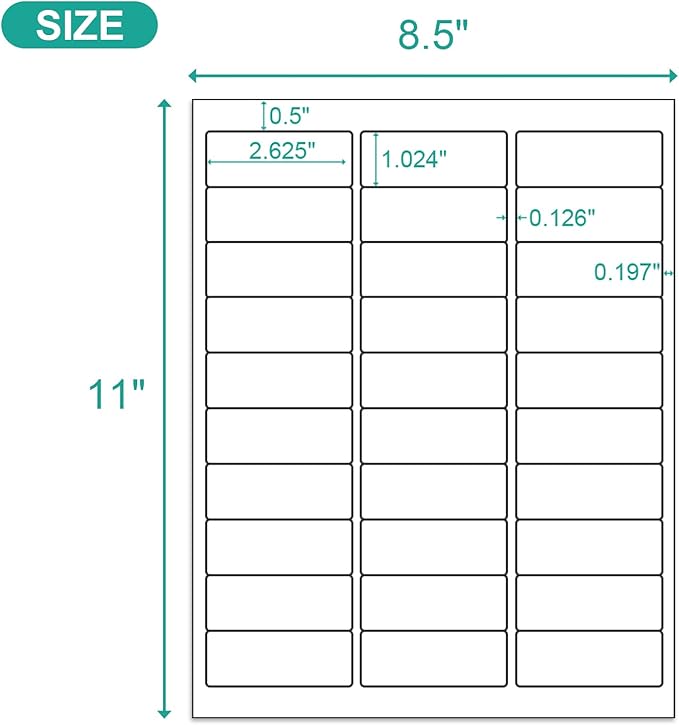 MFLABEL1 x2-5/8Address Mailing Labels, 30-UP White Shipping Label for Inkjet or Laser Printer, 1500 Sticker Label (50 Sheets), 30 Labels per Sheet