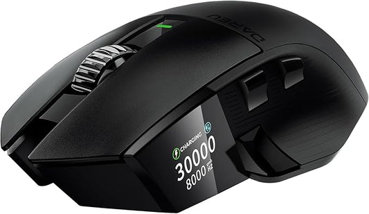 DAREU A980PROMAX Wireless Gaming Mouse-4K/8K Polling-30K DPI Optical Sensor-0.85' TFT Color Display-Magnesium Alloy Buttons-2.4G Wireless/BT/USB Connectivity-Nano Receiver Included