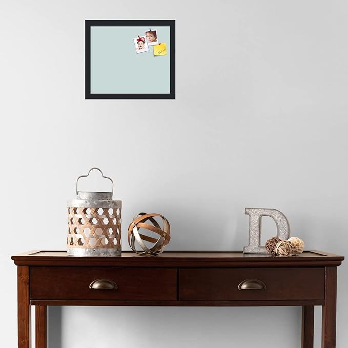 PinPix 14x12 Inch Cork Bulletin Board. This Decorative Framed Pin Board Comes with Soft Blue Design and a Satin Black Frame. Ideal for Home Office Decor or Message Board (PinPix-1814)